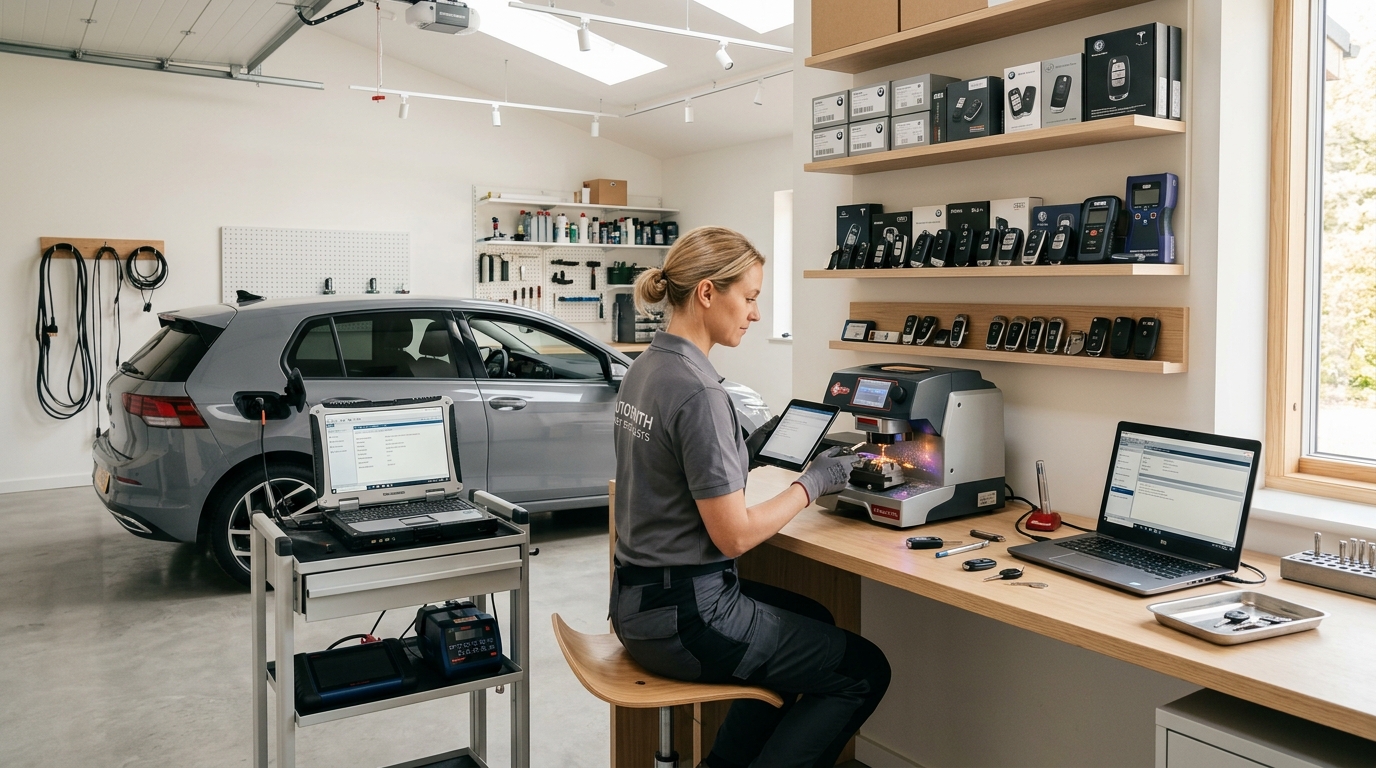 Inside our clean specialized garage key cutting workshop facility